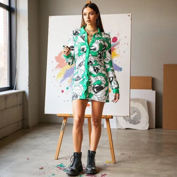 Marvin the Martian Green Mini Dress by Looney Tunes – Cartoon Mischief Edition - Picture 2 of 2